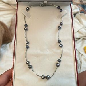 Silver and blue pearl necklace 15.5”